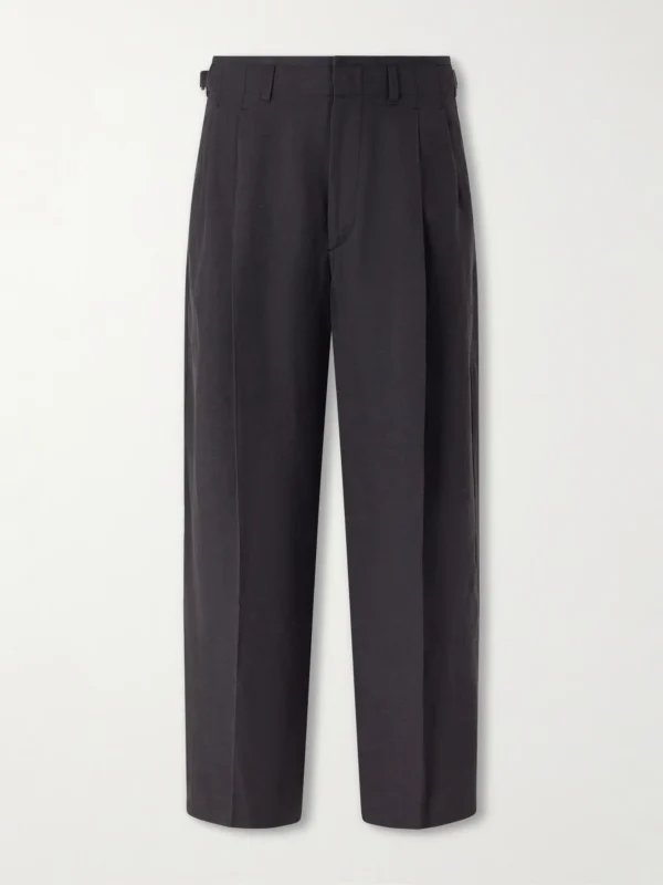 Wide-Leg Pleated Twill Trousers